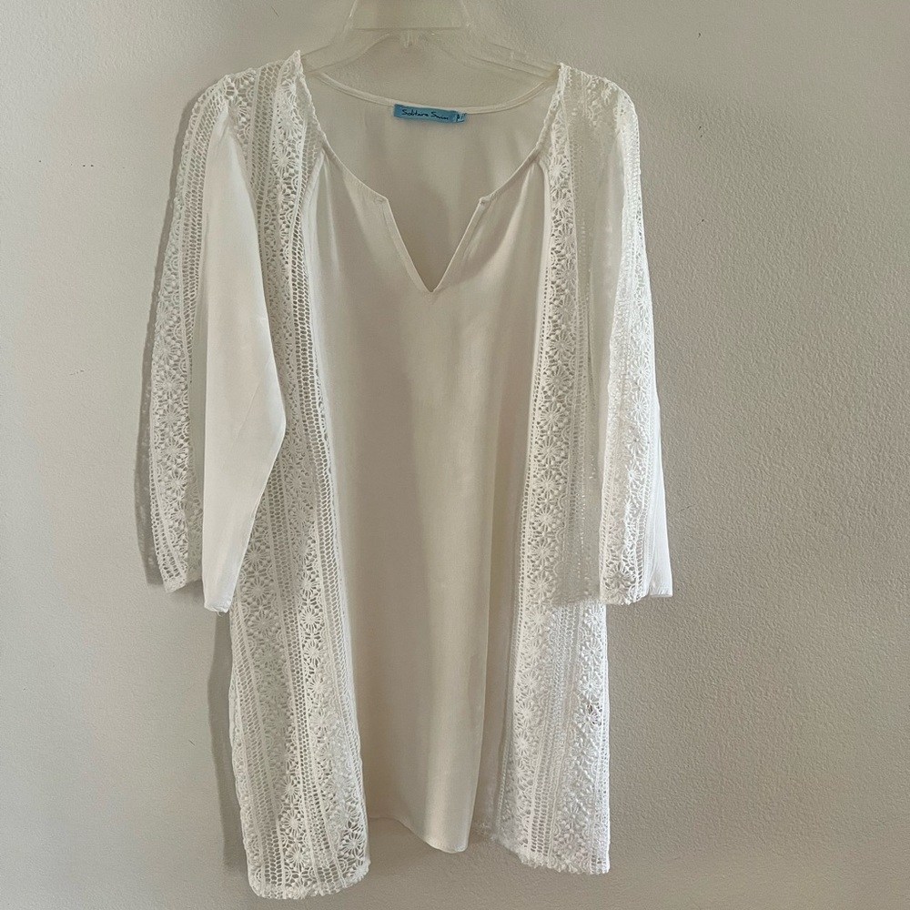 Solitaire swim White cover up dress with crochet size M